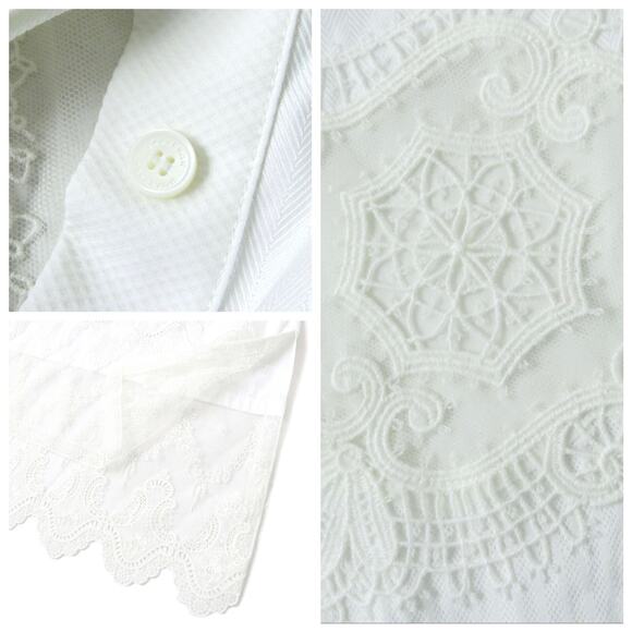 Burberry White Lace Button Up Shift Knee Length Dress 4 Band Collar NWT $1195 - Picture 4 of 12